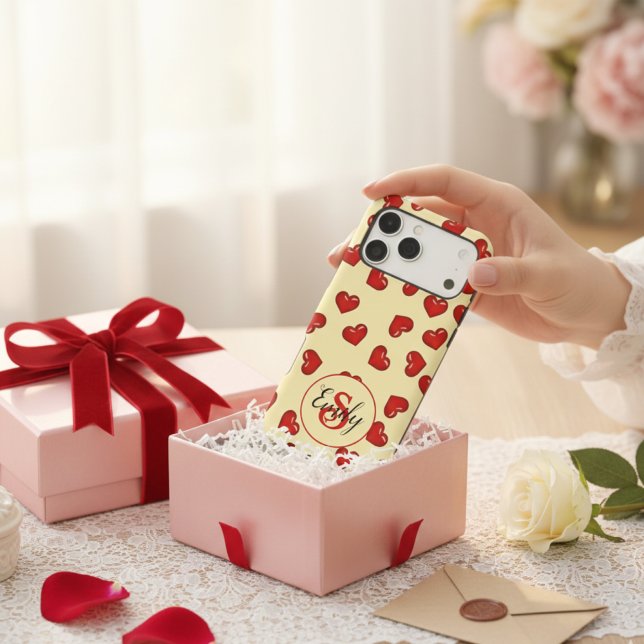 Monogram Red Hearts Pattern Custom Romantic Gift (Creator Uploaded)