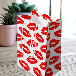 Monogram Red Lipstick Kiss Pattern Gift Bag