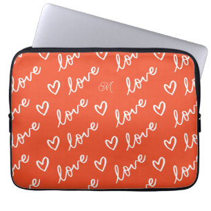 Monogram Red Love Hearts Pattern Laptop Sleeve