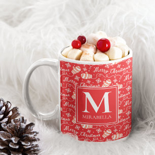 Monogram Red Merry Christmas Winter Mittens Coffee Mug