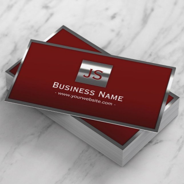 Monogram Red Modern Metal Frame Professional Business Card (Creator Uploaded)