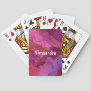 Monogram red pink abstract stripes pattern girly playing cards