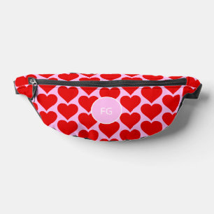 Monogram red pink heart pattern feminine fanny pack
