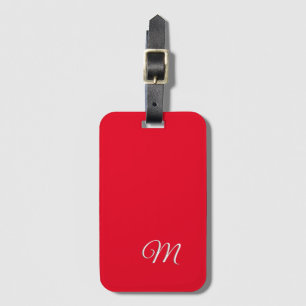 Monogram Red Plain Elegant Minimalist Calligraphy Luggage Tag