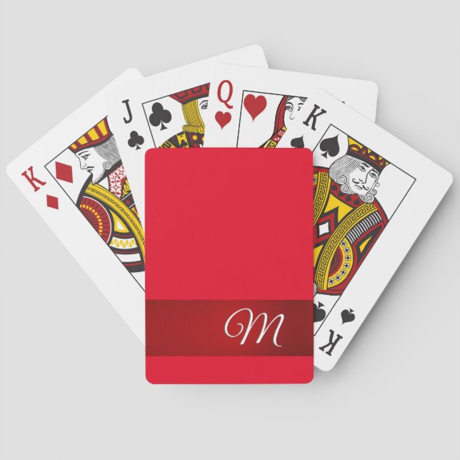 Monogram Red Plain Elegant Minimalist Calligraphy Playing Cards (Back)