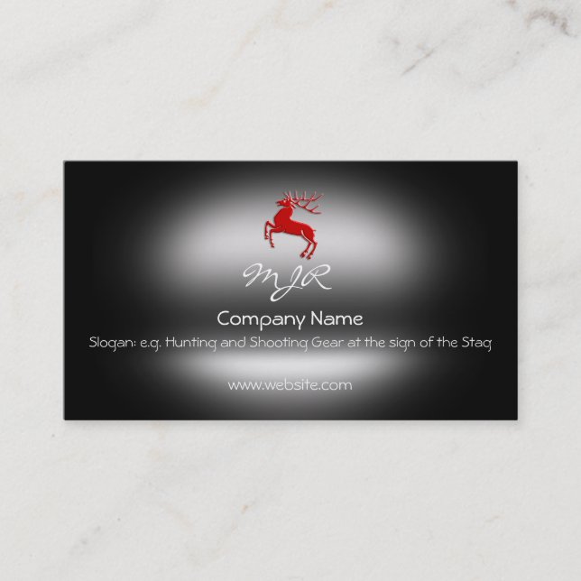 Monogram, Red Rutting Stag, metallic-effect Business Card (Front)