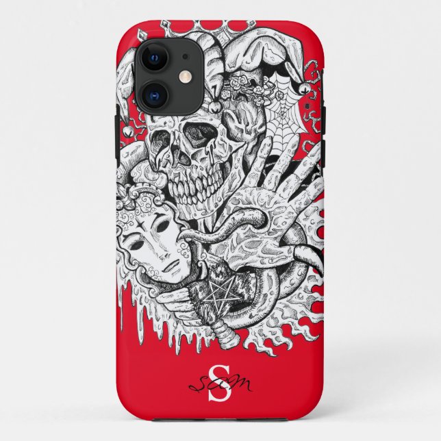 Monogram Red Skeleton Court Jester  Case-Mate iPho iPhone Case (Back)