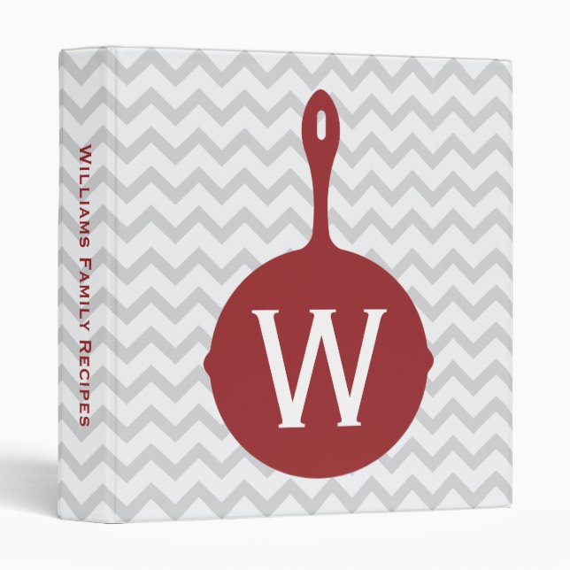 Monogram Red Skillet + Grey Chevron Recipe Binder (Front/Spine)