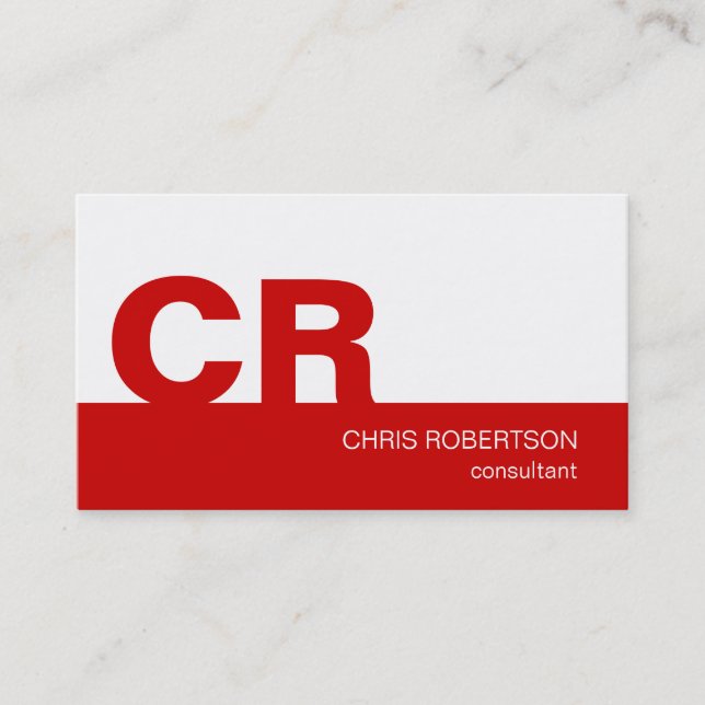 Monogram Red Stripe White Consultant Business Card (Front)