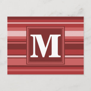 Monogram red stripes postcard