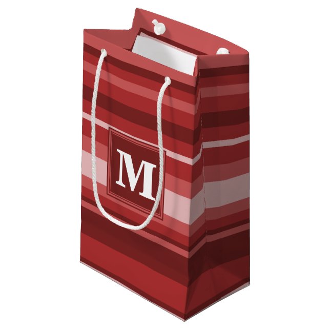Monogram red stripes small gift bag (Front Angled)