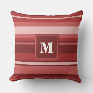 Monogram red stripes throw pillow