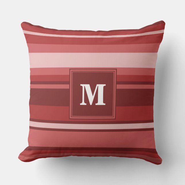 Monogram red stripes throw pillow (Front)