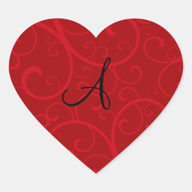 Monogram red swirls heart sticker (Front)