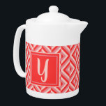 Monogram Red Three-Tone Diamond Pattern<br><div class="desc">Heat your tea in this Monogram Red Three-Tone Diamond Pattern Teapot. It features a geometric diamond pattern in three shades of red with an initial in light red against a dark red square. Personalize it with your initial. A great gift idea for that stylish tea lover in your life.</div>