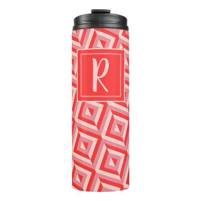 Monogram Red Three-Tone Diamond Pattern Thermal Tumbler (Front)