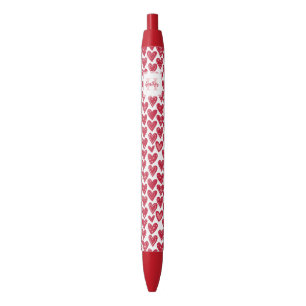 Monogram Red Valentine Heart Pattern Black Ink Pen