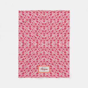 Monogram Red Valentine Heart Pattern Fleece Blanket