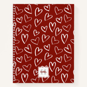 Monogram Red Valentine Heart Pattern Sketchbook Notebook