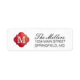 Monogram Red Watercolor Return Address Labels