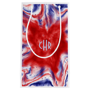 Monogram Red, White and Blue Tie-Dye   Watercolor Small Gift Bag