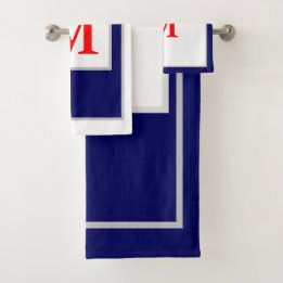 Monogram Red White Blue Block Pattern Bath Towel Set