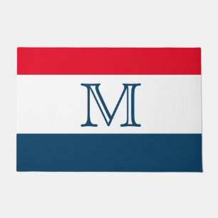 MONOGRAM Red White Blue stripe Solid Colour Doormat