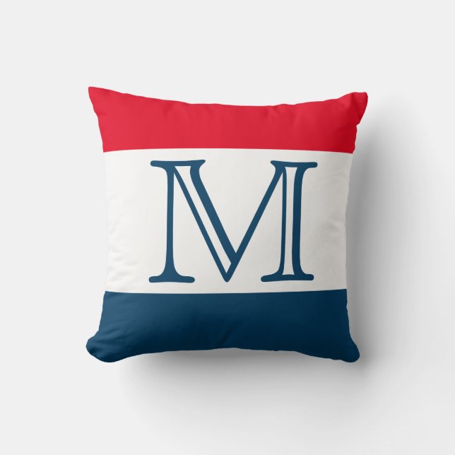 MONOGRAM Red White Blue stripe Solid Colour  Throw Pillow (Front)