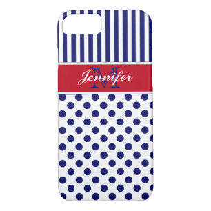 Monogram Red White Blue Striped Dots iPhone 7 Case