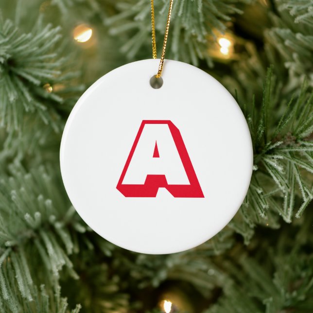 Monogram red white custom initial letter Christmas Ceramic Ornament (Tree)
