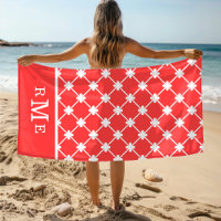 Monogram Red White Geometric Pattern | Editable
