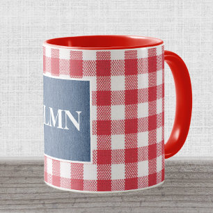 Monogram Red & White Gingham Blue Denim 11oz Combo Mug