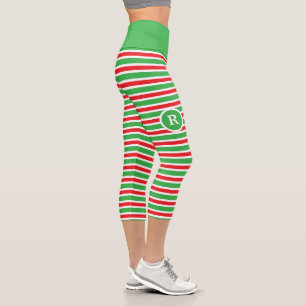 Monogram red white green striped capri  leggings