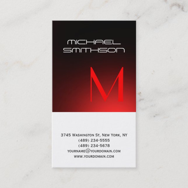Monogram Red White Modern Simple Business Card (Front)