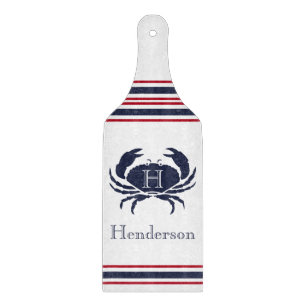 Monogram  Red White Navy Blue Crab Nautical  Cutting Board
