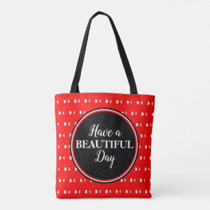 Monogram Red White Polka Dots Quote Tote Bag