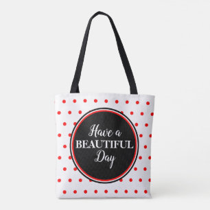 Monogram Red White Polka Dots Quote Tote Bag