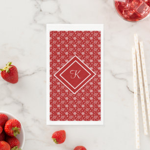 Monogram Red White Snowflake Christmas Holiday Napkin