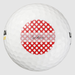 Monogram Red White Trendy Fun Polka Dot Pattern Golf Balls
