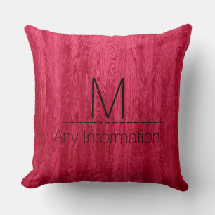 Monogram Red Wood Grain Texture Throw Pillow