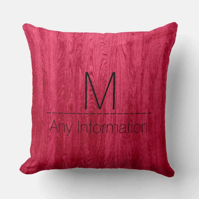 Monogram Red Wood Grain Texture Throw Pillow (Front)