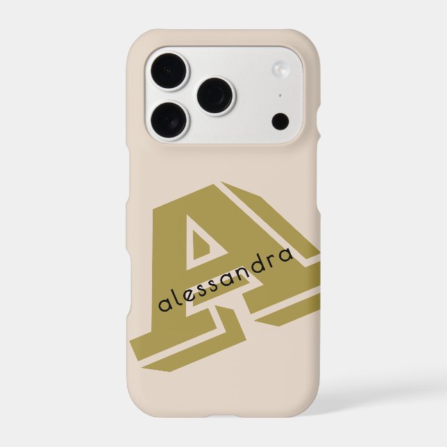 Monogram Retro Beige Gold Bold Initial Minimalist  (Back)