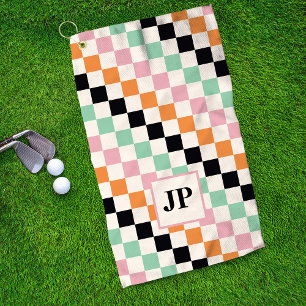 Monogram Retro Chequerboard Custom Monogrammed Golf Towel