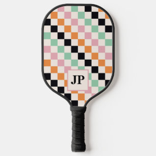 Monogram Retro Chequerboard Custom Monogrammed Pickleball Paddle