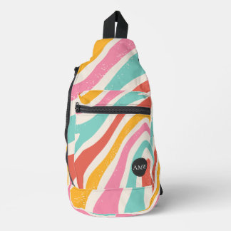 Monogram Retro Colorful Wavy Stripes Sling Bag