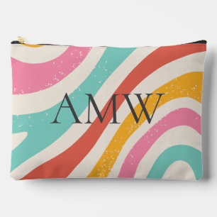 Monogram Retro Colorful Wavy Stripes Zipper Pouch