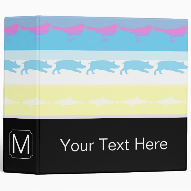 Monogram Retro Colourful Animals Pattern #13 Binder (Front/Spine)