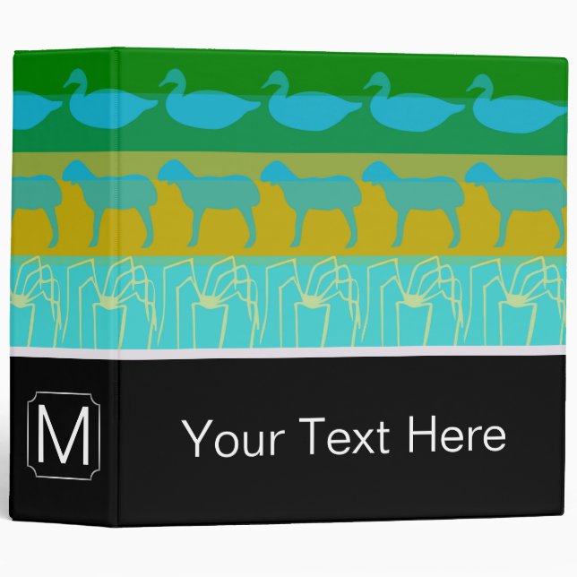 Monogram Retro Colourful Animals Pattern #15 Binder (Front/Spine)