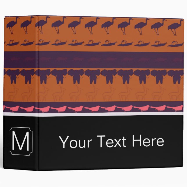 Monogram Retro Colourful Animals Pattern #2 Binder (Front/Spine)