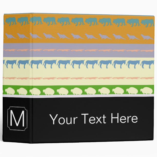 Monogram Retro Colourful Animals Pattern #3 Binder (Front/Spine)